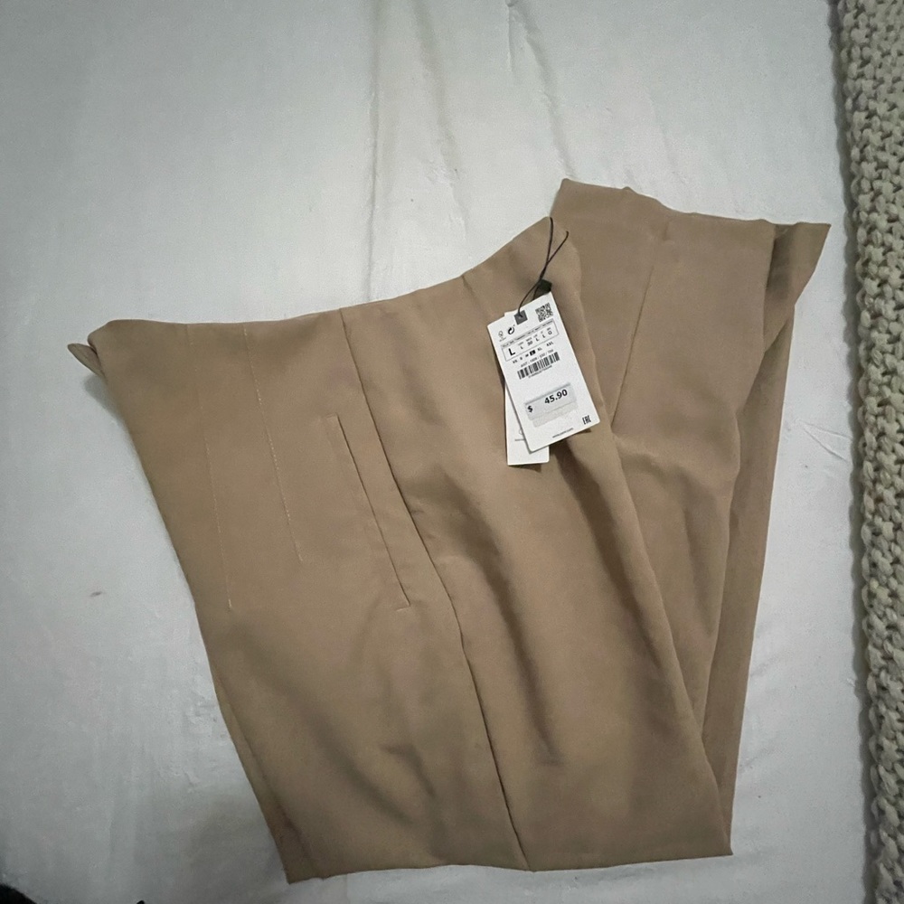 Zara High Waisted Pants - Taupe Brown
